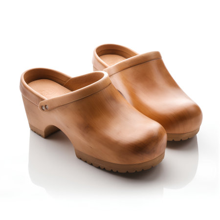 Wooden slippers isolated on white background. Clipping path included.の素材