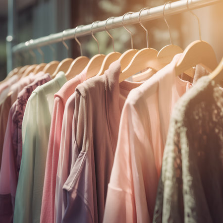 Clothes on hangers in a fashion store, vintage color toneの素材