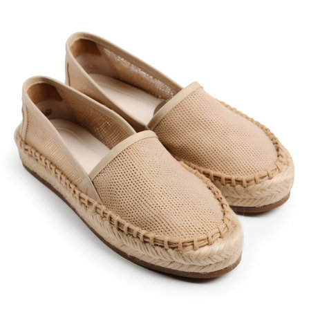 Beige slippers isolated on white background. Clipping path included.の素材