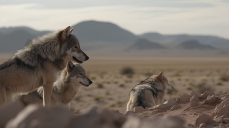 A pack of wolves, Canis lupus, in the Atacama desert, Chileの素材