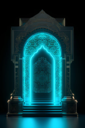 Ramadan Kareem background with islamic arch. 3d renderingの素材
