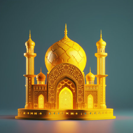 3d illustration of golden mosque on blue background. 3d renderingの素材