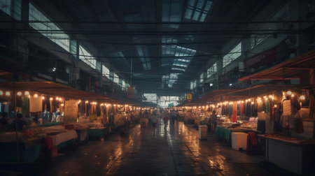 Unidentified people walking in the night market in Mexico city.の素材
