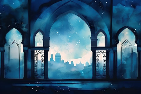 Illustration of the mosque in the winter. Ramadan Kareem.の素材