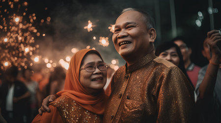 Unidentified asian muslim people celebrating the new year in Bangkok, Thailand.の素材