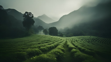 Tea Plantation in the morning, Munnar, Kerala, Indiaの素材