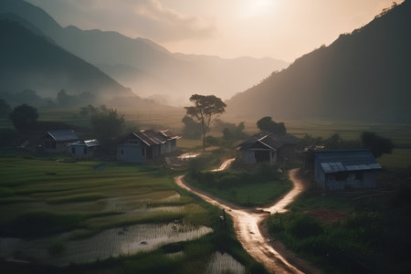 Rice terraces at sunset in Sapa, Lao Cai, Vietnamの素材