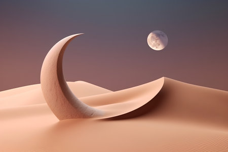 Moon in the desert with sand dunes. 3d render.の素材
