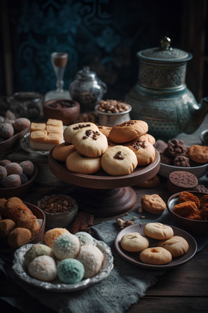 Delicious homemade cookies with chocolate and nuts. Selective focus.の素材