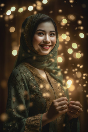 Portrait of a beautiful asian muslim woman in traditional dressの素材