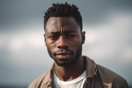 Portrait of a handsome young african american man looking at cameraの素材