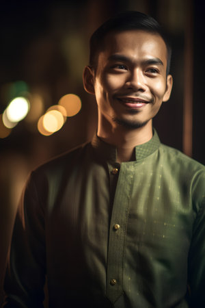 Portrait of young handsome asian man smiling at the camera.の素材