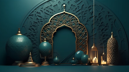 3d rendering of ramadan kareem background with mosque doorの素材