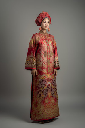 Portrait of a beautiful Asian woman in traditional Chinese costume, full length portraitの素材