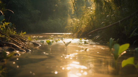 Watercress in the forest at sunset, Chiang Mai, Thailandの素材