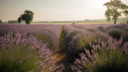 Lavender field at sunset in Provence, France.の素材