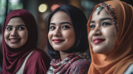 Portrait of beautiful Asian muslim women smiling and looking at camera.の素材