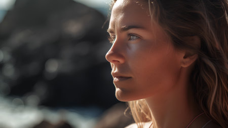 Portrait of a beautiful young woman on the beach. Soft focus.の素材