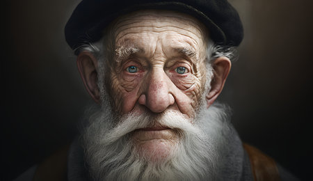 Portrait of an old man with a long white beard and mustache.の素材