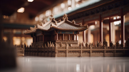 Chinese temple at night, closeup of photo with shallow depth of fieldの素材