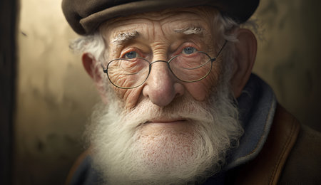 Portrait of an old man with a white beard and glasses.の素材