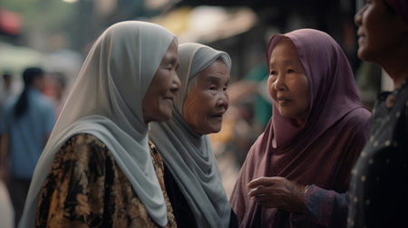Muslim women in the street in the city of Kuala Lumpur in Malaysia.の素材