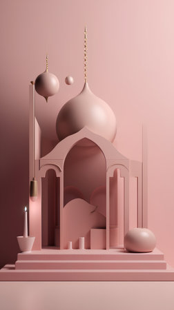 Minimalistic 3d rendering of a mosque with a lot of objectsの素材
