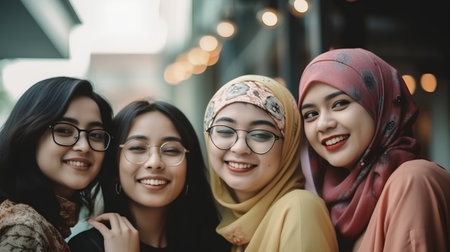 Group of asian muslim women wearing hijab with smile face.の素材