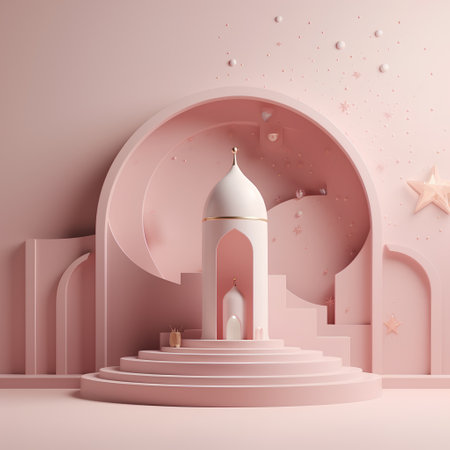 3d rendering of Ramadan Kareem background with mosque and star.の素材