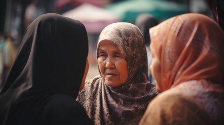 Muslim women at the market in the city of Kolkata in West Bengal in India.の素材
