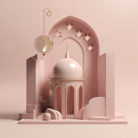 Minimalistic 3D Render of Ramadan Kareem Greeting Cardの素材