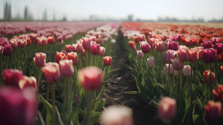 Tulips in an agricultural field in the netherlands in springの素材