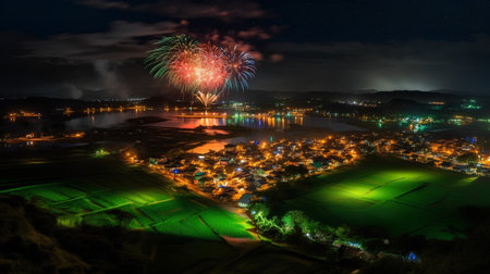 Beautiful firework display for celebration happy new year and merry christmasの素材