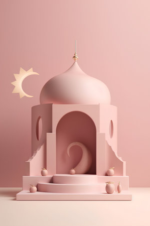 Minimalist Ramadan Kareem background with mosque. 3d renderingの素材