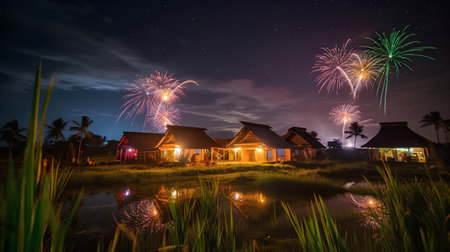 Fireworks in the night sky at Bang Pa-In, Thailandの素材