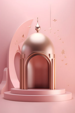 3d rendering of Ramadan Kareem background with podium and mosque.の素材