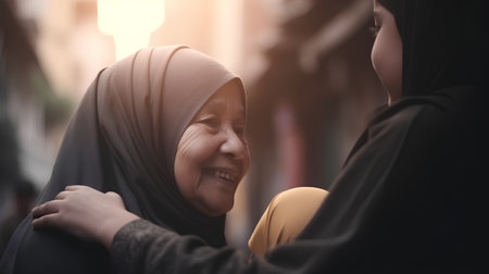 Muslim women in the streets of the old town of Kuala Lumpur, Malaysiaの素材