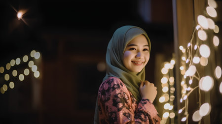 Portrait of a beautiful asian muslim woman with hijab smilingの素材