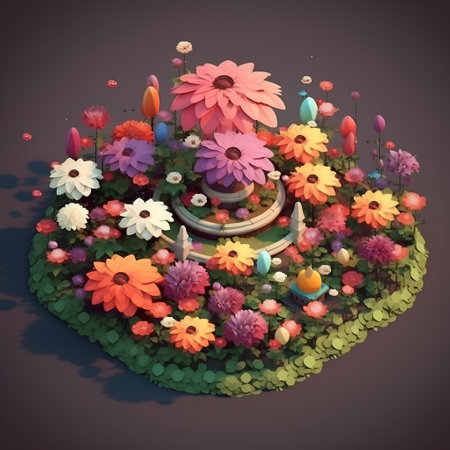 Flower garden with a lot of flowers and candles, 3d renderの素材