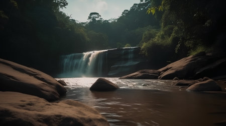 Tropical waterfall in the rainforest of Sumatra, Indonesiaの素材