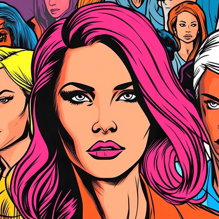 Beautiful girl with colorful hair. Vector illustration in pop art style.の素材