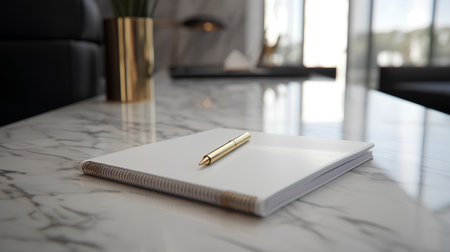 Notebook and penle table in living room, stock photoの素材