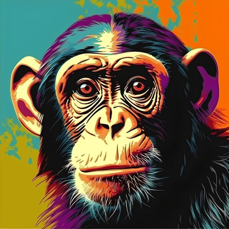 Chimpanzee head on colorful background. Vector illustration for your designの素材