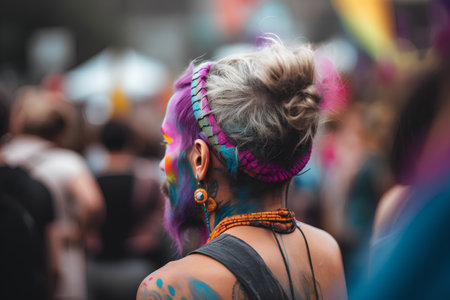 People take part in the gay pride parade in Milan. Thousands of people march in the city streets for the annual gay pride paradeの素材