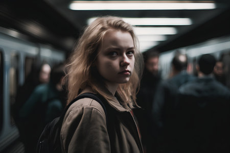 Portrait of a young girl in the subway. The girl in the subway.の素材