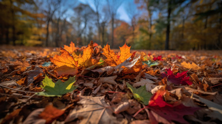 Autumn leaves on the ground in the park. Selective focus.の素材