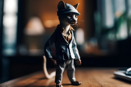 Fashionable figurine of a cat on a wooden background.の素材
