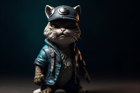 Cute cat in a pilot hat on a dark background. Retro style.の素材