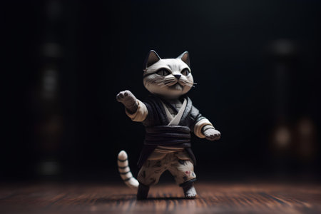 Cute cat in kimono on a dark background. Toy.の素材