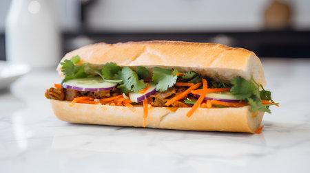 Vegetarian sandwich with carrots, onions, cucumbers and parsleyの素材
